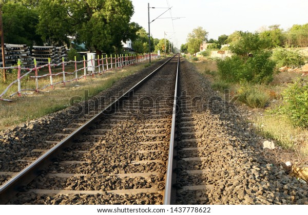 Railway Track India One Point Perspective Stock Photo 1437778622 ...