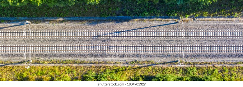 Railway Track Tracks Line Railroad Train Rail Aerial Photo Panoramic View Travel