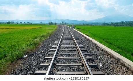 Railway tracks in rice fields. Beautiful views of rural Indonesia - Powered by Shutterstock