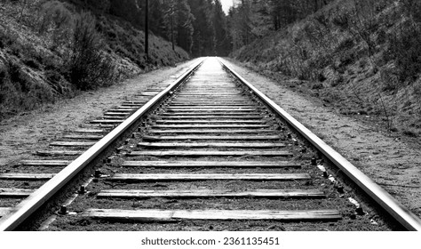 Railway tracks straight out black white - Powered by Shutterstock