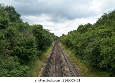 Railway Tracks Through Woods In Surrey