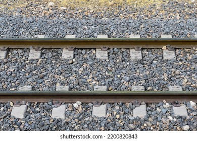 Railway Tracks With Track Ballast Stones