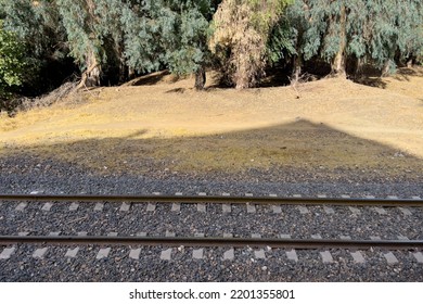 Railway Tracks With Track Ballast Stones