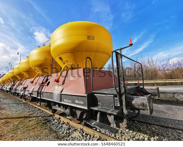 Railway\
wagons on rails.  Freight wagons. \
Haulage.