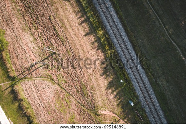 Railways in small city from\
above