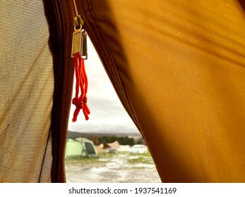 Rain Campsite Peeking Out Of The Tent