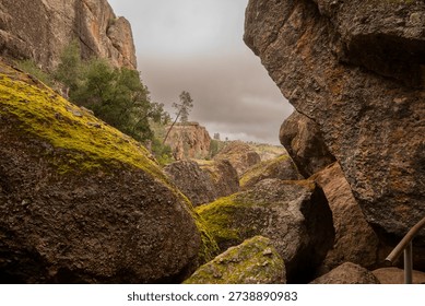 Rain Clouds Hover Over The Large Boulders Of Bear Gulch In Big Bend
