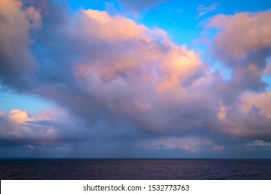 Rain Clouds over the North Sea from Souter Lighthouse, located on the South Tyneside coastline at Lizard Point, at sunset