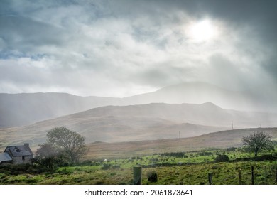 Rain coming in at the Bluestack Mountains between Glenties and Ballybofey in County Donegal - Ireland