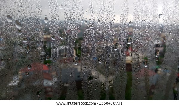 Rain Dew On Glass Window Stock Photo 1368478901 