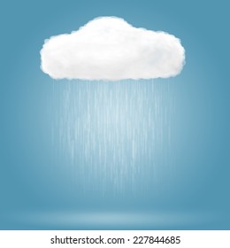 Rain Drop Falling From Cloud Over Blue Background