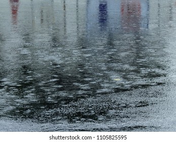 Rain Drop On Wet Asphalt Road After Rain