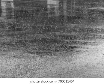 Rain Drop On Wet Asphalt Road Black And White Style