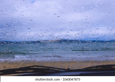 Rain Drops On The Car Windsheild. Kingston Beach, Hobart, Tasmania, Australia 