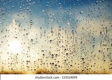 Rain drops on the glass during 