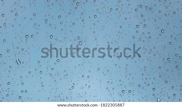 Rain\
drops running down a car window in a close up\
view
