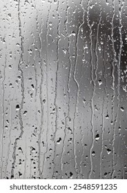rain and drops running down window pain