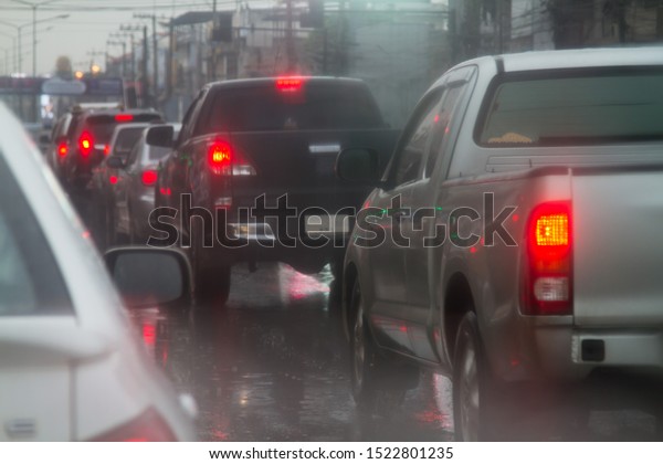 Rain in the evening\
causing traffic jam.