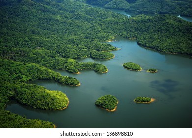Rain Forest Mountain And Lake, Kedah Malaysia - Arial View