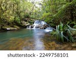 Rain forest waterfall, pure unattached nature, long exposure water shot. Andasibe-Mantadia National Park- Analamazaotra, Madagascar wilderness landscape