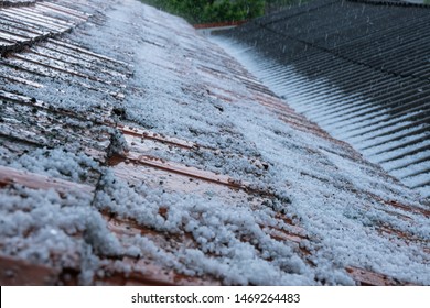 Rain With Hail Falls On The Roof.