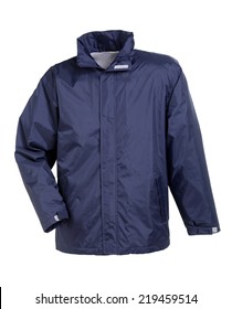 Rain Jacket Blue Isolated On White