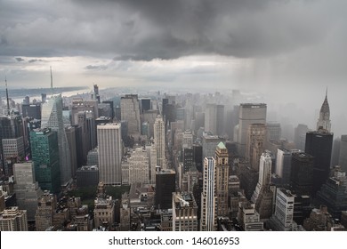 Rain In Manhattan Skyline New York City From Top Of The Empire States Building