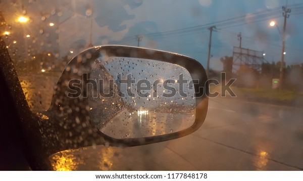 The\
rain at night, Make the rain outside car\
mirrors.