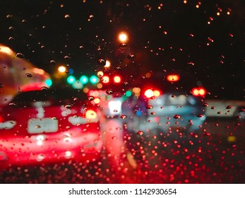 rain night traffic jam in Bangkok blur sleepy vision of  doze off driver