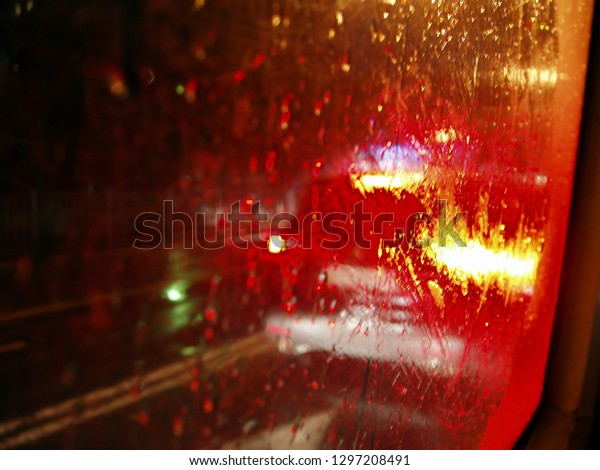Rain on the car window      \

