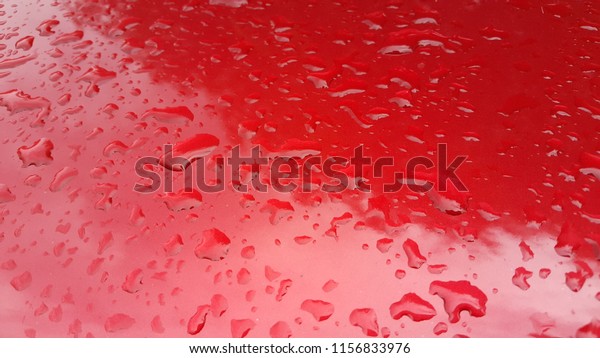 Rain on\
the red roof of the car , beautiful\
texture