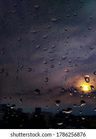 rain on the window - sunset