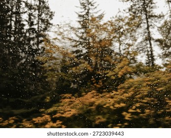 Rain on Window with Trees in Background