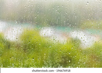 Rain Outside Window - Raindrops On Windowpane In Summer Day