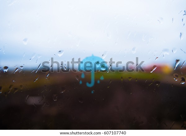 rain outside the window\
in summer day