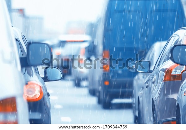 rain road traffic jam /\
abstract background raindrops in the city on the highway, cars\
stress autumn