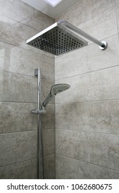 Rain Shower And Earphone In The Shower Cabin In The Bathroom