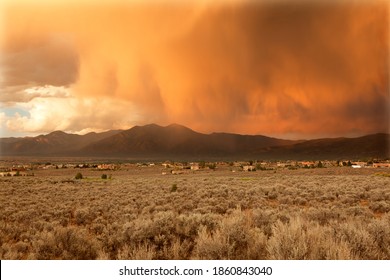 Rain Showers At Sunset Over Taos Valley, New Mexico