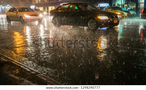 Rain in the\
street.