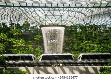 Rain Vortex among indoor greenhouse airport from Singapore