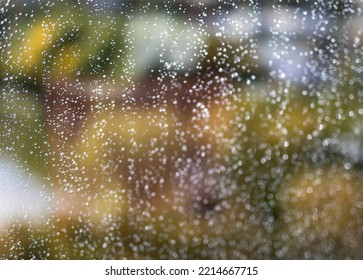 Rain Water Drops On A Glass Surface Background, Abstract Backdrop