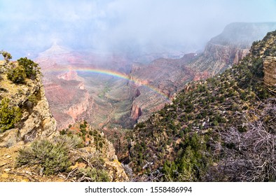 Rainbow Above The Grand Canyon At The South Rim. Arizona, United States