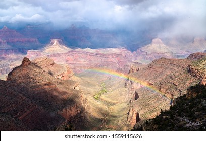 Rainbow Above The Grand Canyon At The South Rim. Arizona, United States