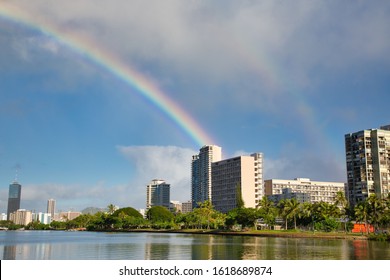 Rainbow At Ala Wai Canal Honolulu Hawaii