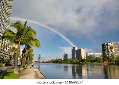 Rainbow At Ala Wai Canal Honolulu Hawaii