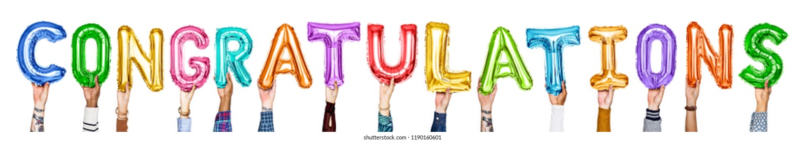Rainbow alphabet balloons forming the word congratulations - Shutterstock ID 1190160601