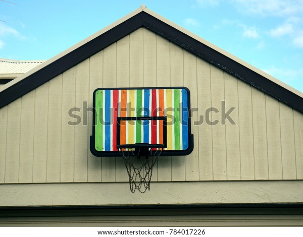 Rainbow Basketball Hoop On Top Garage Stock Photo Edit Now 784017226