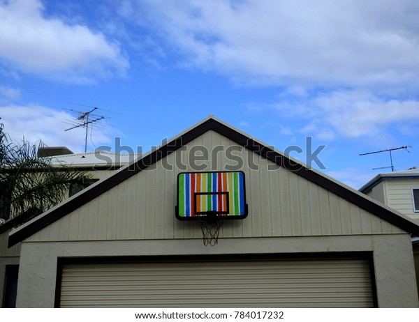 Rainbow Basketball Hoop On Top Garage Stock Photo Edit Now 784017232