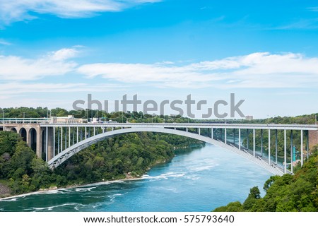 Rainbow Bridge above Niagara River. The arch bridge between the United States of America and Canada.