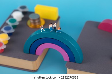 Rainbow Bridge Between Books And Elementary School Students Go To School